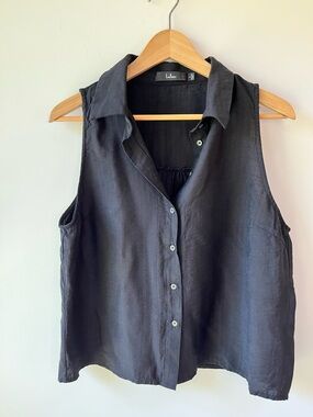 Lulu's Black Lightweight Sleeveless Button-Front Shirt -Size L